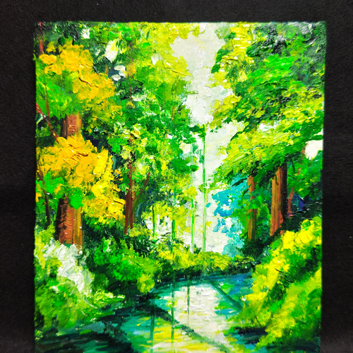 油絵 絵画 【森の湖】 絵画 HR 通販 15253546｜Creema(クリーマ