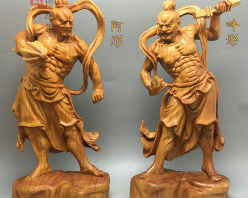 極上彫 木彫仏像 仁王像 金剛力士像一式 彫刻 仏教工芸 一刀彫 崖柏 G