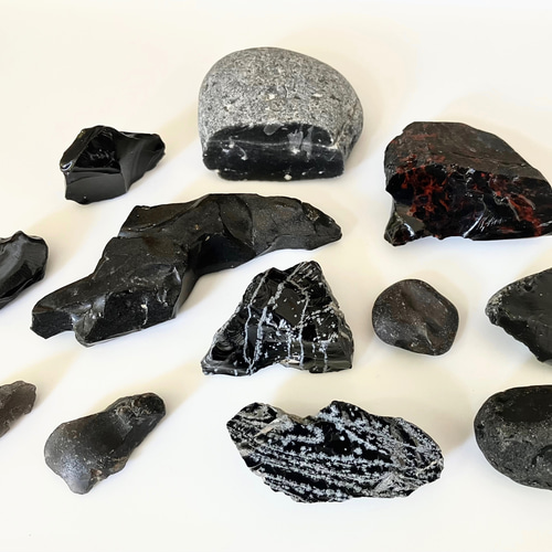 国産 黒曜石セット③ 日本产黑曜石/Japanese Obsidian set 12pcs total