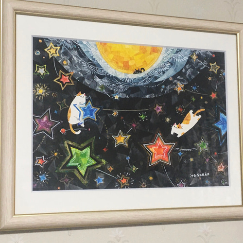 絵画「月から眺める星とネコたち」 絵画 伊藤彩恵子 通販 16827257