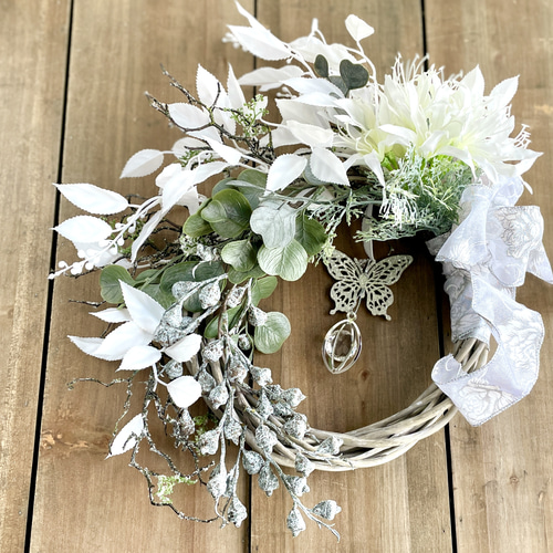 ホワイトクリスマスのリース シルバー グレイッシュ アーティ