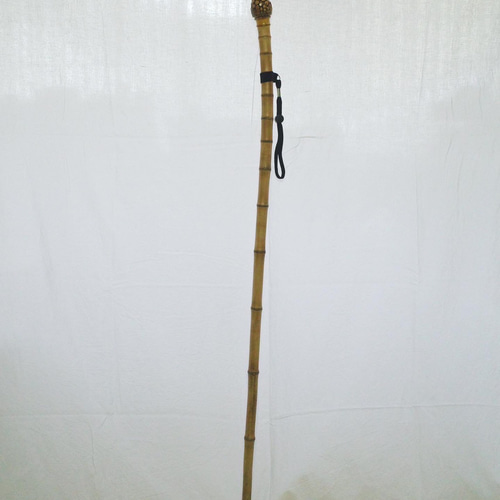 竹杖③_根頭曲がり 竹根鞭細工 漆塗り ねぶち 希少 国産 破竹根付