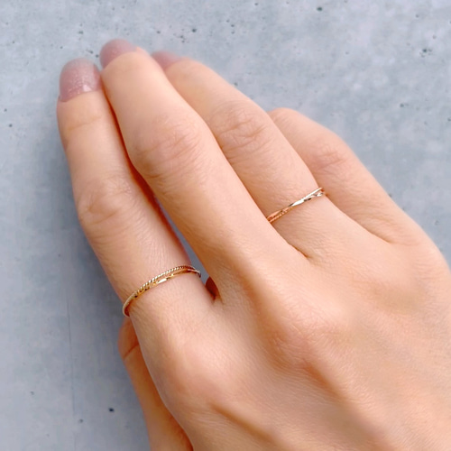 春リング♡K18 極細 2連 リング♡つけっぱなし 華奢 可愛い 普段使い