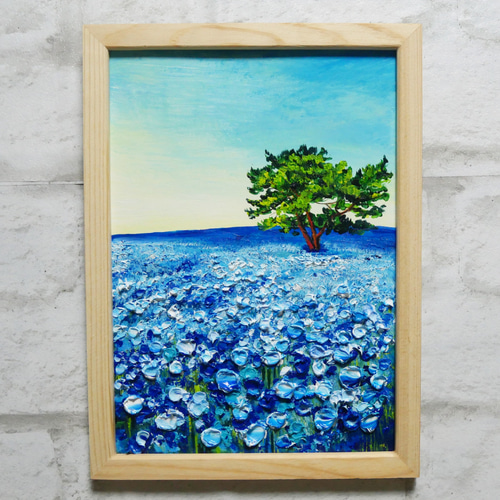 油絵 油彩 油彩画 絵 絵画【朝のネモフィラの丘】 絵画 HR 通販