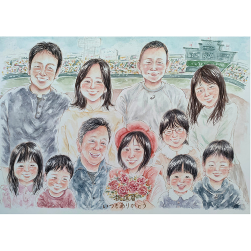 似顔絵 A4 還暦祝い 似顔絵オーダー イラスト 名入れ ギフト 両親贈呈