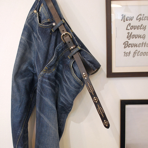 スタッズナローベルト/ナローベルト/ブラック/サイズオーダー/ニッケル