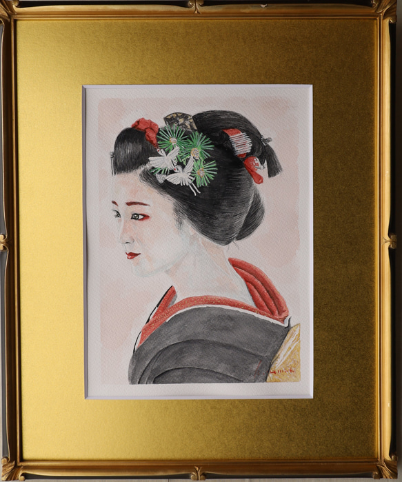 挑む「のぞむ」 水彩画・舞妓・ 原画 ※防カビ処理済 ※挑むと書いて