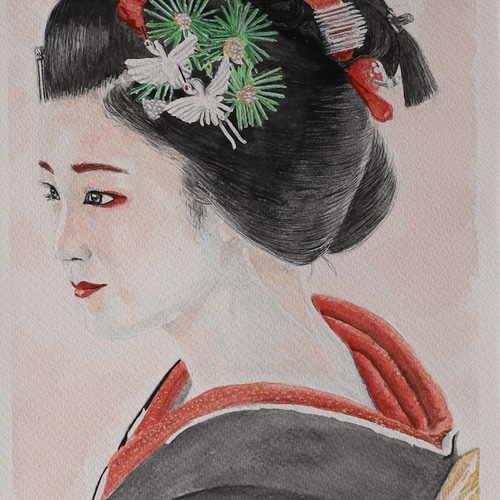 挑む「のぞむ」 水彩画・舞妓・ 原画 ※防カビ処理済 ※挑むと書いて