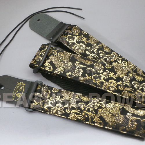 和柄ギターストラップ 金龍/黒 for AG 京都西陣織 金襴生地