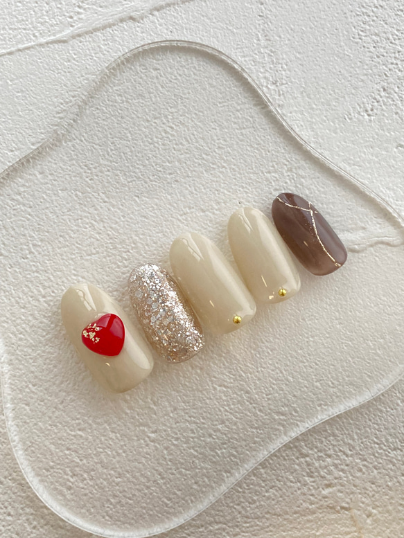 大人ネイル バレンタインネイル 3dネイル 春ネイル キラキラネイル