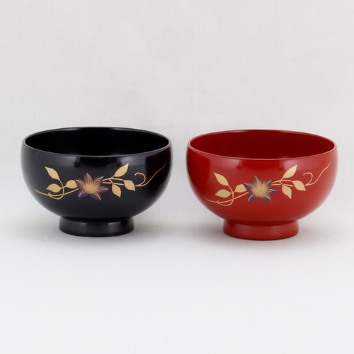 伝統工芸 輪島塗 汁椀「総朱塗～鉄線蒔絵」 【8-2】 お椀・ボウル・鉢