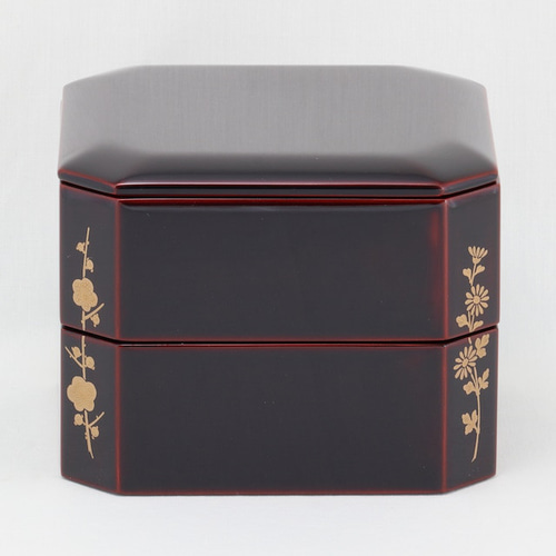 伝統工芸 輪島塗 小二段重「溜塗～四君子蒔絵」 【101】 弁当箱