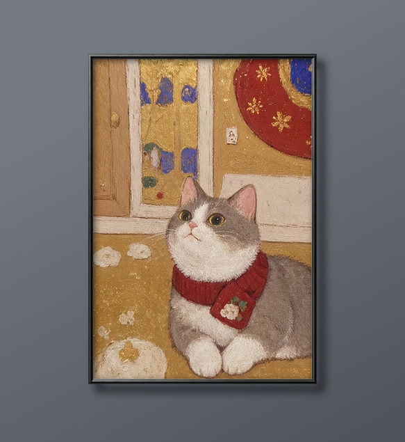 絵画 | イラストポスター 133 ☆ 【猫ちゃんのほっこりする冬】 絵画