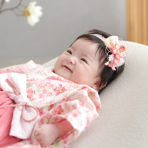 和風 ベビー ヘアバンド つまみ細工 100日祝い 百日祝い お食い初め