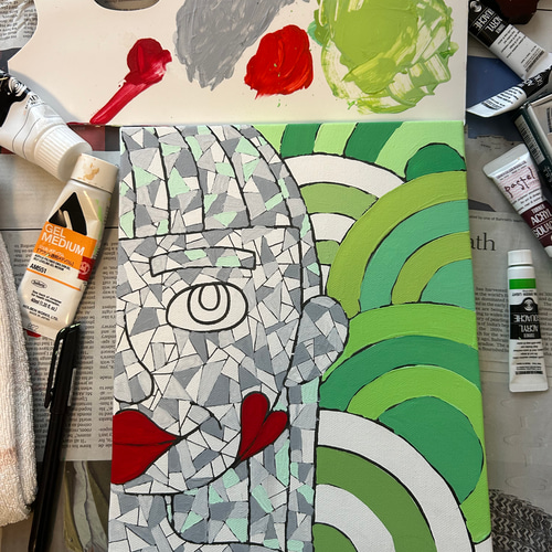 ポップアート原画『過去とグリーン』 （アクリル画、ポスカアート