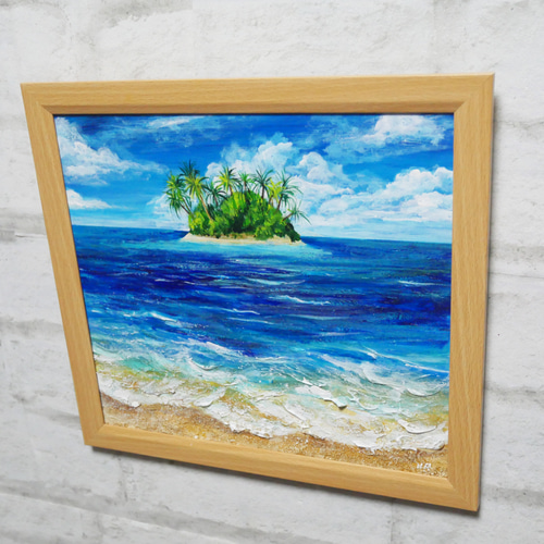 油絵 油彩 油彩画 絵 絵画【海の先に見える小島】 絵画 HR 通販