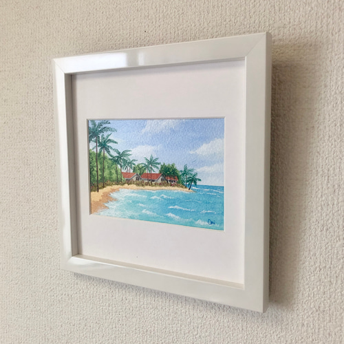 マウイの休日」アクリル画 原画 風景画 額縁付 ハガキサイズ 絵画 Oni