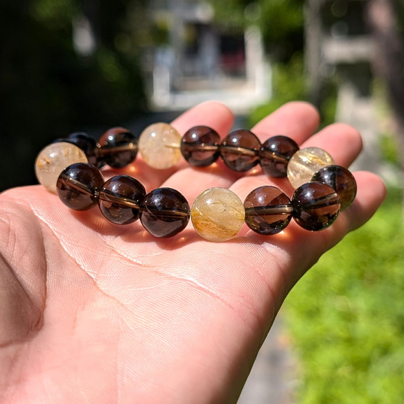 金針水晶ゴールド ルチルクォーツ 煙水晶スモーキークォーツ 数珠