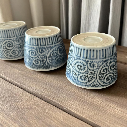 古伊万里染付蛸唐草紋様 蕎麦猪口 4客セット お椀・ボウル・鉢 antique