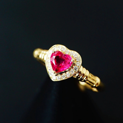 ハート」K18天然ルビー 天然ダイヤモンド リング 純愛 女性 女王 0.75