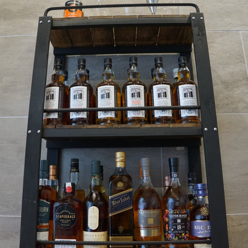 ウィスキーラック ワゴンタイプ 男前インテリア 棚 インダストリアル