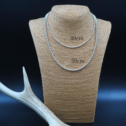 C2N-19 ナバホパール シルバービーズネックレス 50cm ハンドメイド