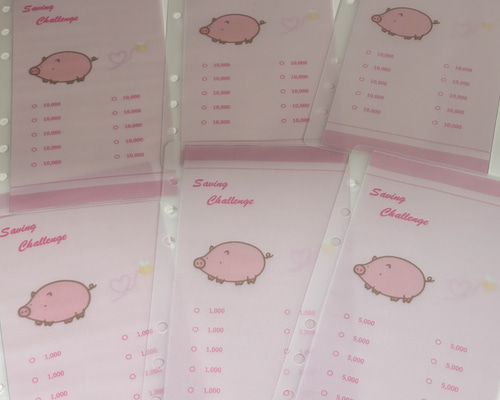 A6バインダ― リフィル saving challenge 6枚セット 豚 手帳 おとママ