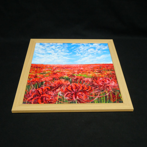 油絵 油彩 油彩画 絵 絵【秋空に咲く赤い彼岸花】 絵画 HR 通販