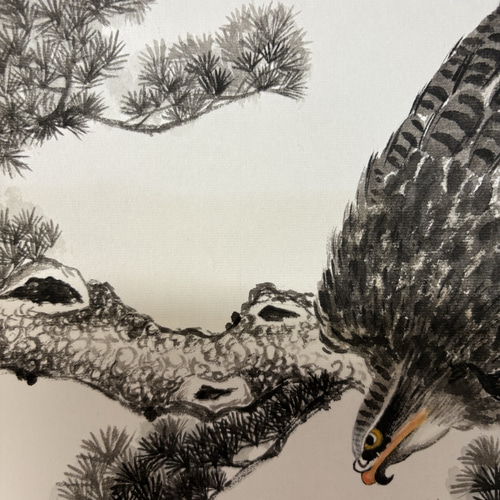 鷹 カラス 松の木 掛け軸 水墨画 絵画 こたつ 通販 19934514｜Creema