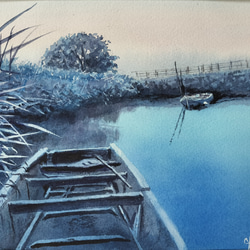 絵画 水彩画 風景画 画題 「晩秋の川景色」 絵画 yamakasumi56 通販