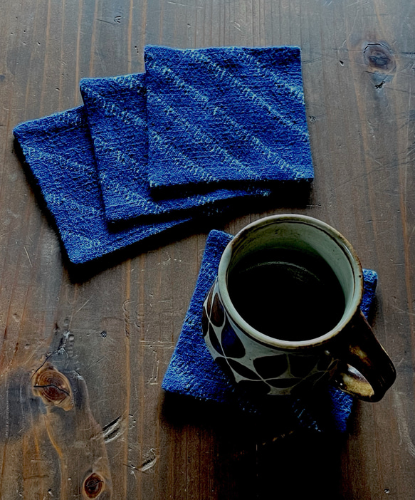 藍染コースター: ストライプ 絞り染め コースター raindigo 通販