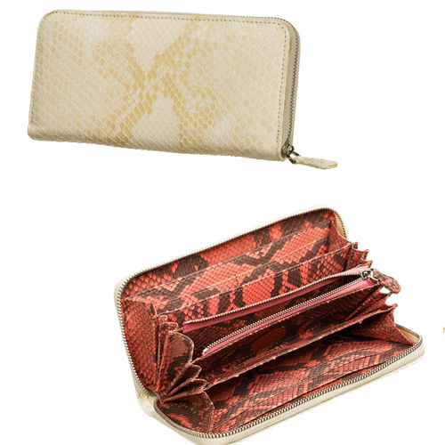 パイソン 長財布 アイボリー 無双 本革 高級 エキゾチック ラウンド