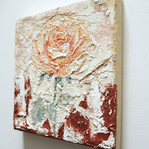 原画 バラ 強く、優しく 15㎝角 アクリル画 手描き 淡い橙色 幸せ