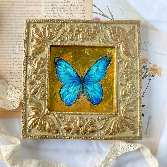 大きめ絵画「モルフォ蝶」 /原画 アート 日本画 絵画 紫苑工房