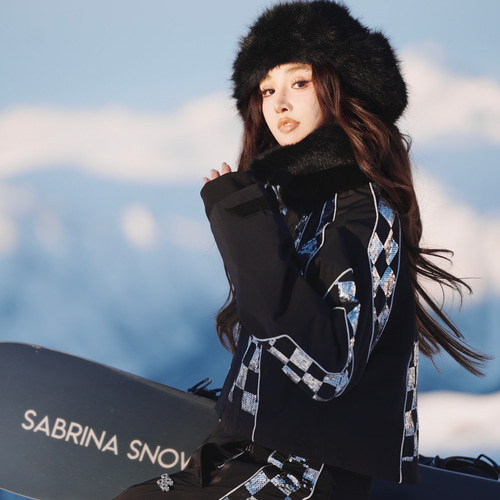 2026 スノボウェア 上下セット チェック柄 黒 裏起毛 3L レディース