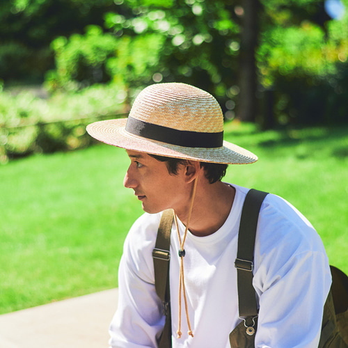 ロジャー Roger つば広 丸型 麦わら帽子 ブラック アウトドア 59cm [UK