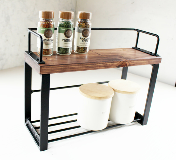 アイアンコンパクトスパイスラック・2段調味料棚【送料無料】 棚