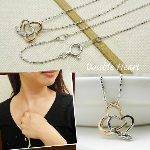 コンビ カラー ダブル ハート ダイヤモンド K18 ホワイト & ピンク