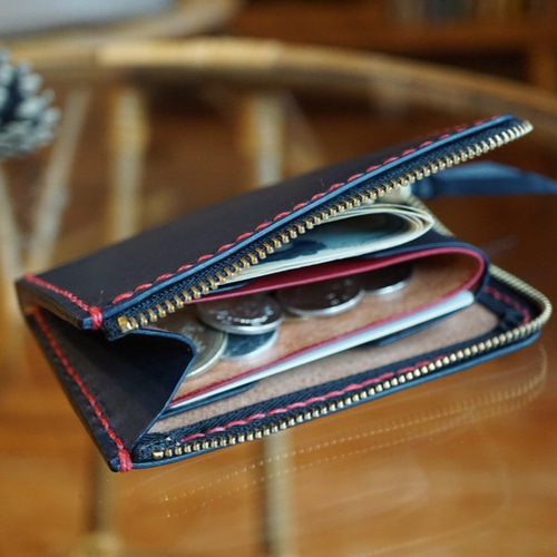 本革 zip コンパクト ウォレット（ネイビー） その他ミニ財布