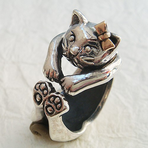 仔猫の花子リング シルバーアクセサリー×K18（ピンクゴールド）-送料