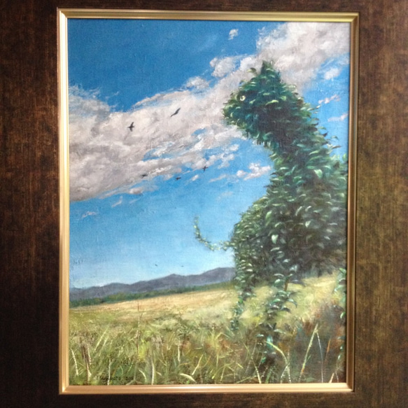 油絵F6号 葉っぱ猫と広い空 絵画 黄土6号 通販 6765797｜Creema