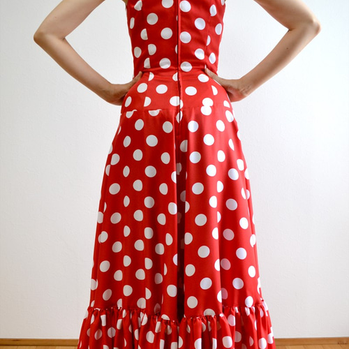 フラメンコ衣装 アムンゼン赤 白水玉 一点物（G-1） その他