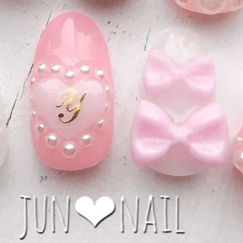 3Dネイルパーツ ♡黒リボン ネイルチップ（つけ爪） jun❤︎nail 通販