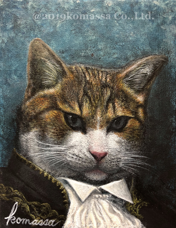 オーダーメイド 中世バロック絵画風猫のミニ肖像画オーダー品製作致し