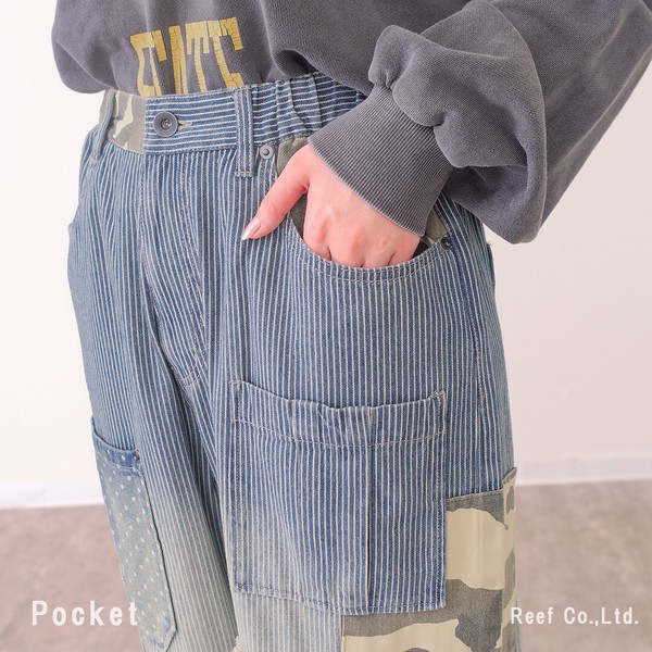 デニム×迷彩柄 パッチワークパンツ】 ST-225946 Brand：ミリロピュール
