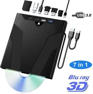 7-in-1] External Blu Ray Drive, USB 3.0 Type-C External CD/DVD