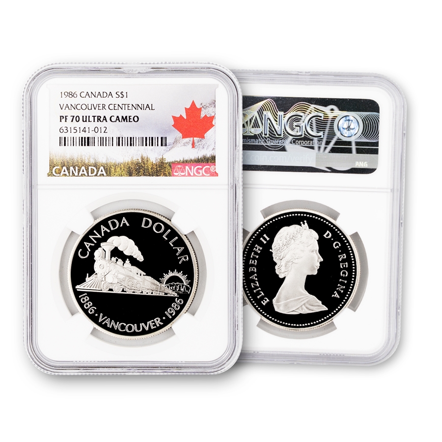 1986 Canadian Silver Dollar-Vancouver Rail-Proof-NGC 70