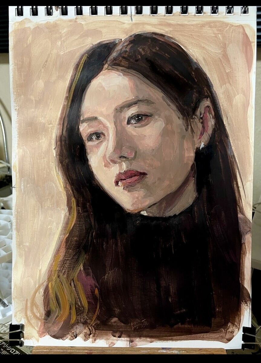 紙に描く油絵 人物画 ホルベインデュオ 感想 4月16日 - 桃蝶画房