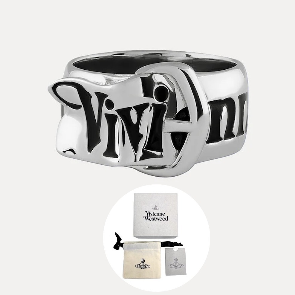 2013-14新作! Vivienne Westwood 黒xシルバーのベルトリング