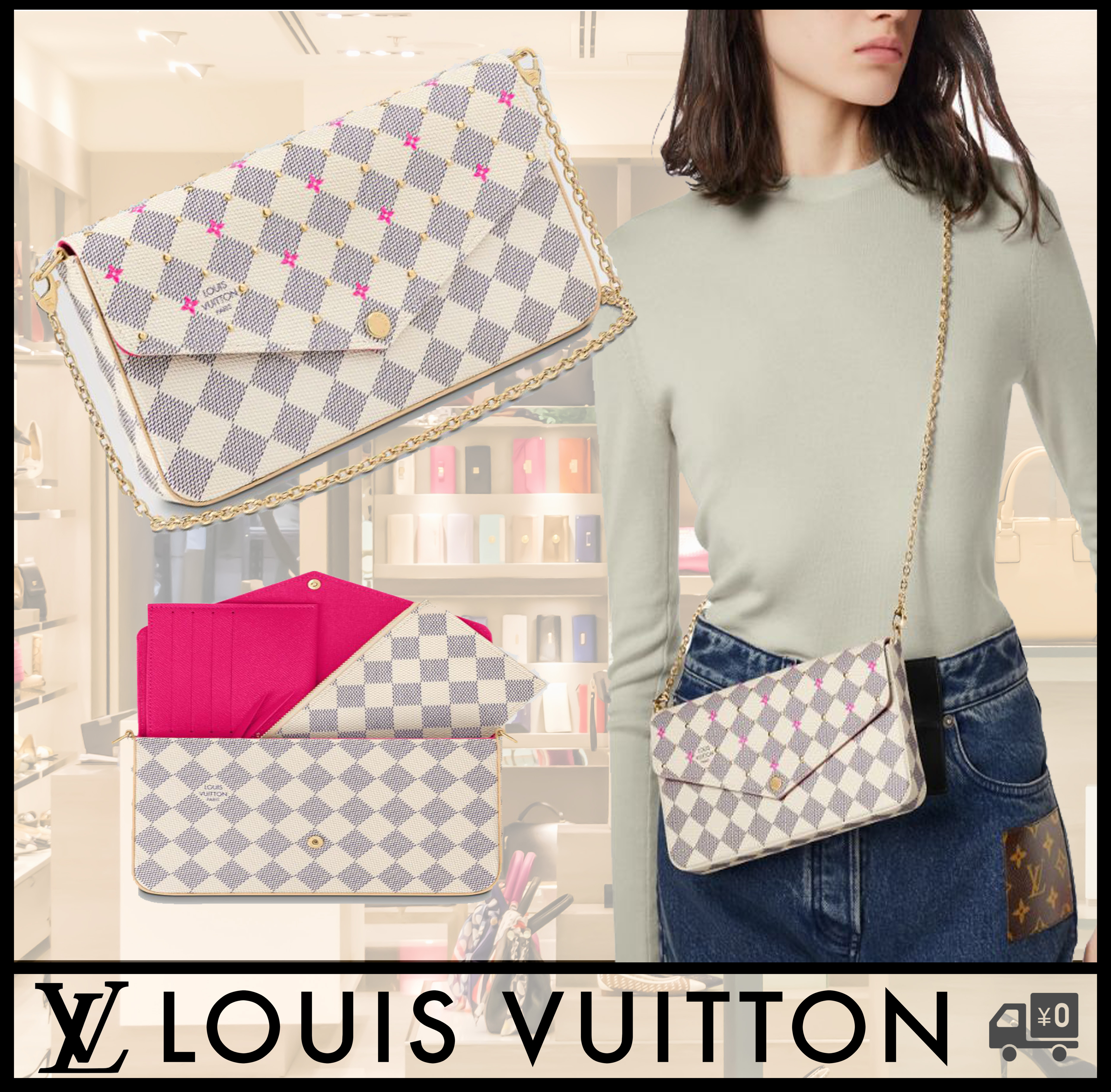 SALE】ルイ・ヴィトンFELICIE POCHETTEダミエ アズール/ポーチ (Louis